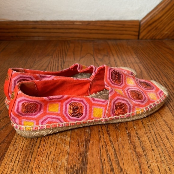 Tory Burch Cecily Pink Orange Sequins Embellished Flat Espadrille Shoes - Picture 6 of 9